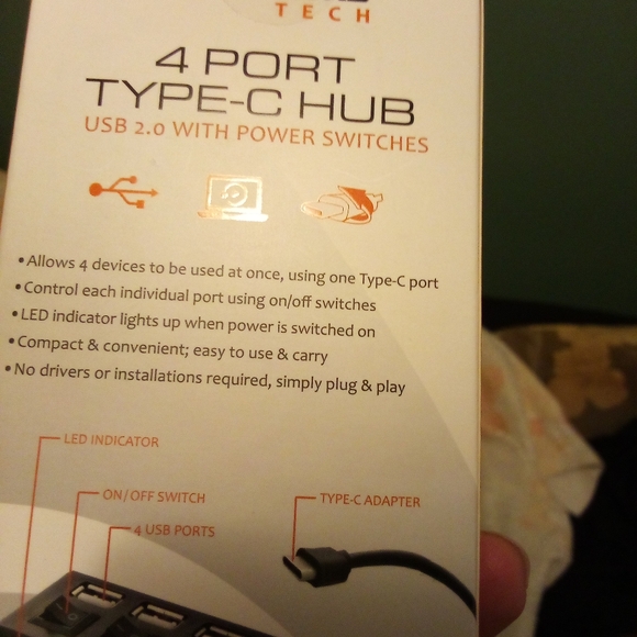 Xtreme Tech 4 Port Type-C Hub USB 2.0 with Power Switches Sealed - Picture 13 of 13